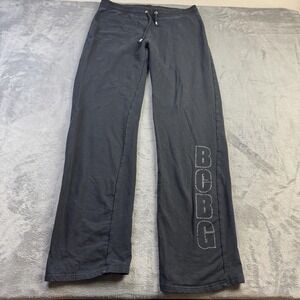 BCBGMAXAZRIA Pants Womens XL Black Rhinestone Logo Drawstring Sweatpants Y2K